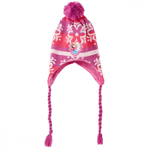 Picture of FROZEN BEANIE WITH TAILS PINK/PURPLE STRIPED